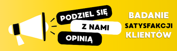 Baner ankiety pod tytułem: Badanie satysfakcji klienta, kliknięcie przenosi do wypełniania ankiety