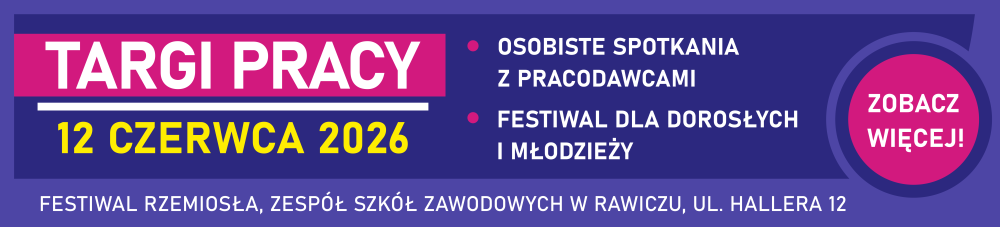 Baner ogłaszający Targi Pracy 12 czerwca - kliknięcie przenosi do artykułu ze szczegółami