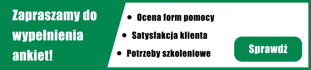 Baner ogłaszający dostępność ankiet dla klientów urzędu - kliknięcie tutaj przenosi użytkownika do listy ankiet